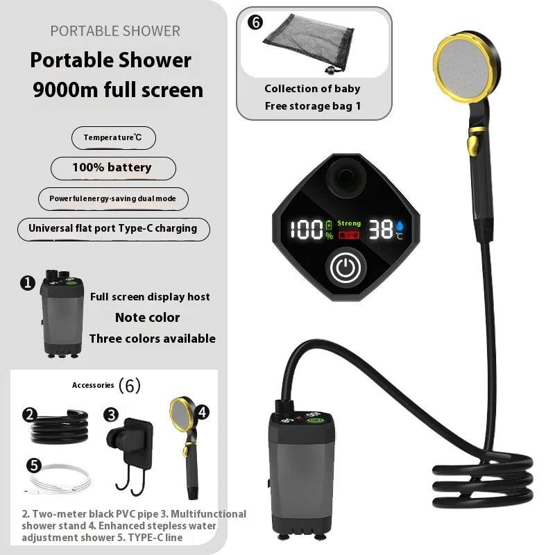 Portable Outdoor Camping Shower (Rechargeable 9000mAh Full-Screen)
