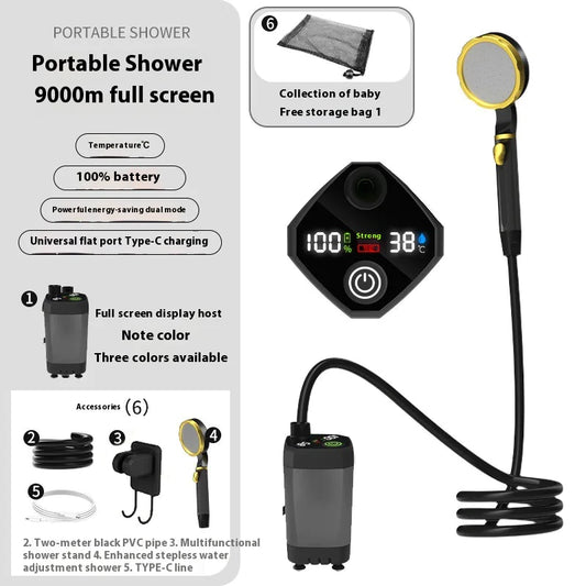 Portable Outdoor Camping Shower (Rechargeable 9000mAh Full-Screen)